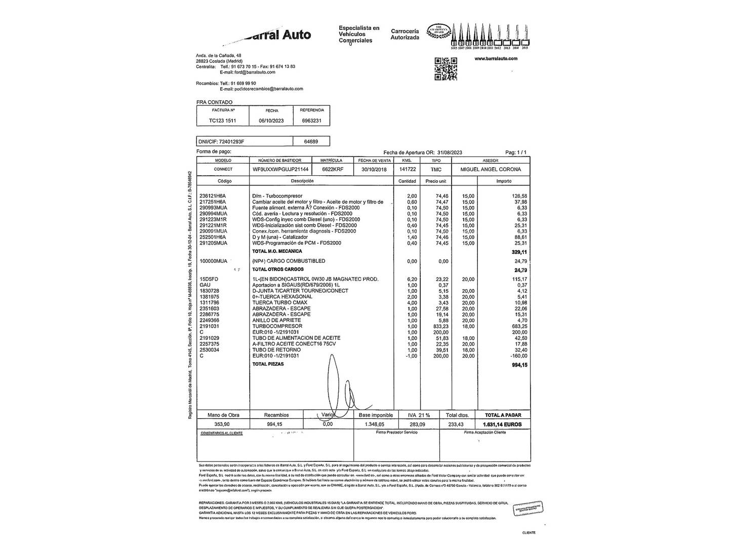 Foto del mantenimiento del Ford Grand Tourneo Connect Ford Grand Tourneo Connect 1.5 TDCi Titanium (120 CV) 7 Plazas