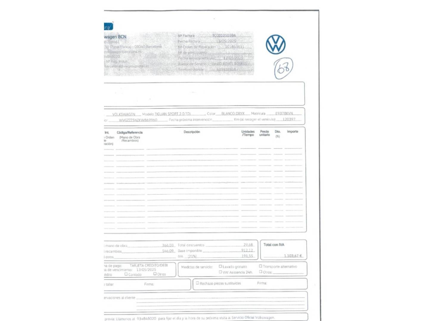 Foto del mantenimiento del Volkswagen Tiguan Volkswagen Tiguan Sport 2.0 TDI 4Motion Pack R-line (190 CV) DSG