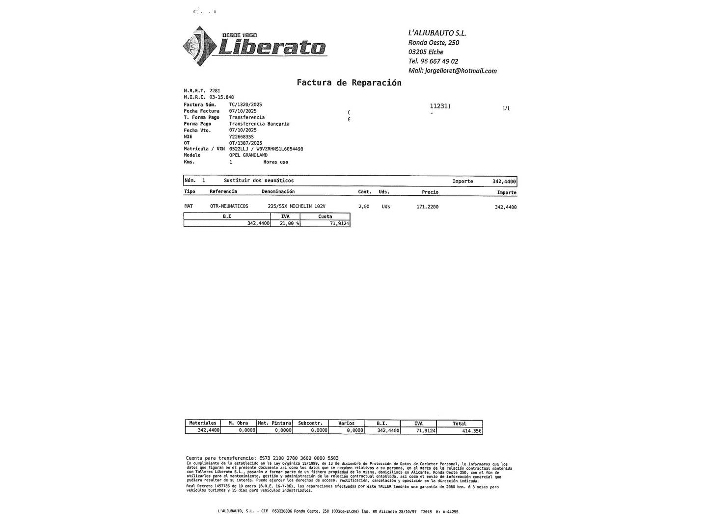 Foto del mantenimiento del Opel Grandland X Opel Grandland X 1.2 Turbo Ultimate (130 CV)