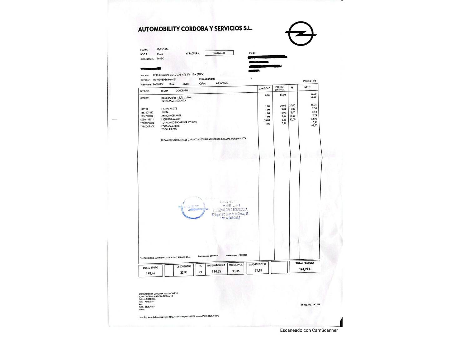 Foto del mantenimiento del Opel Crossland Opel Crossland 1.2 GS (110 CV)