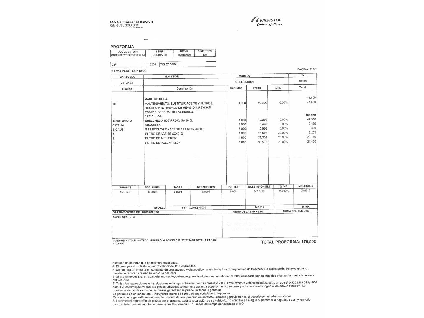 Foto del mantenimiento del Opel Corsa Opel Corsa 1.4 Selective (90 CV)
