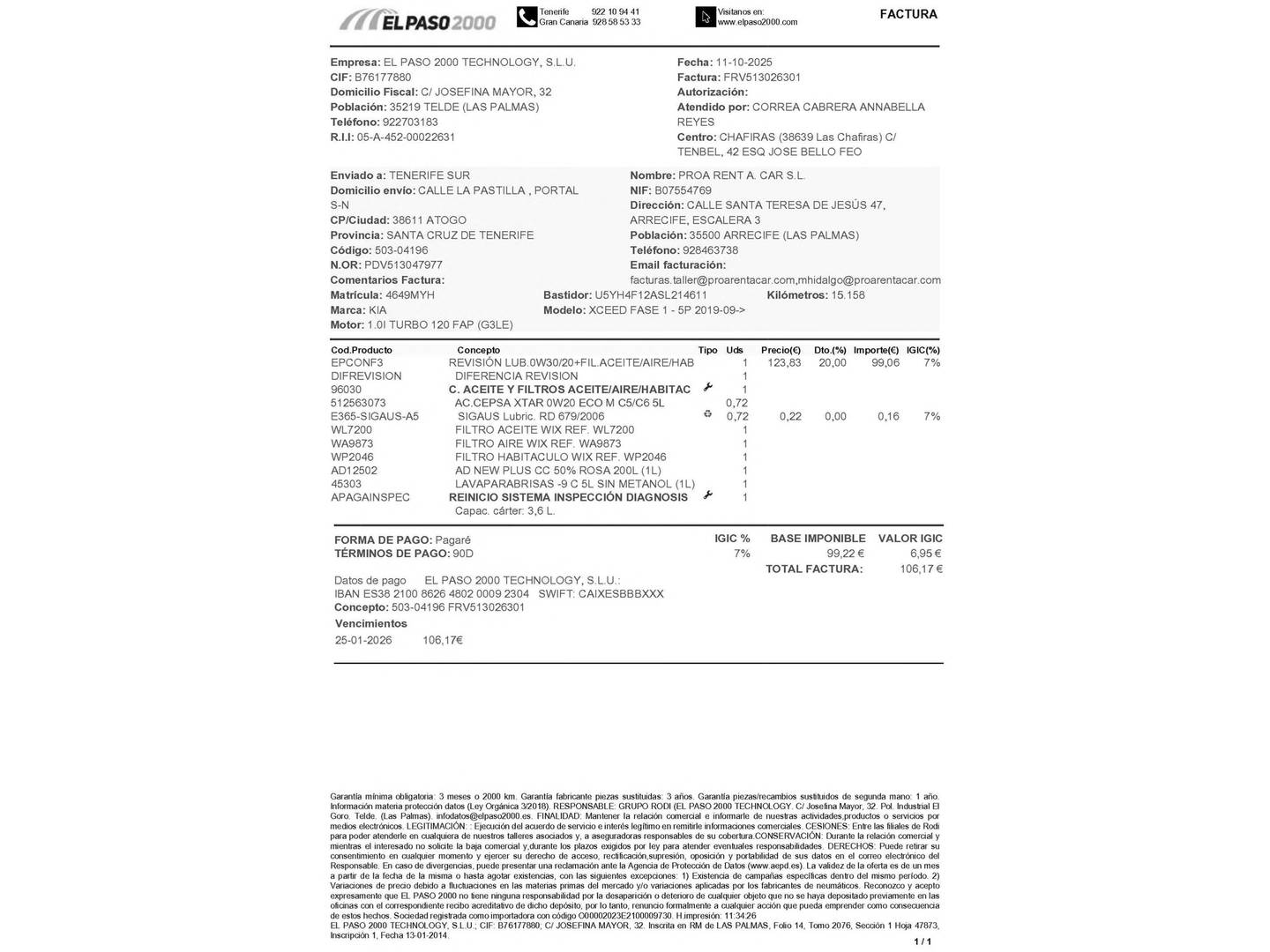 Foto del mantenimiento del KIA XCeed KIA XCeed 1.0 T-GDi Drive (100 CV)