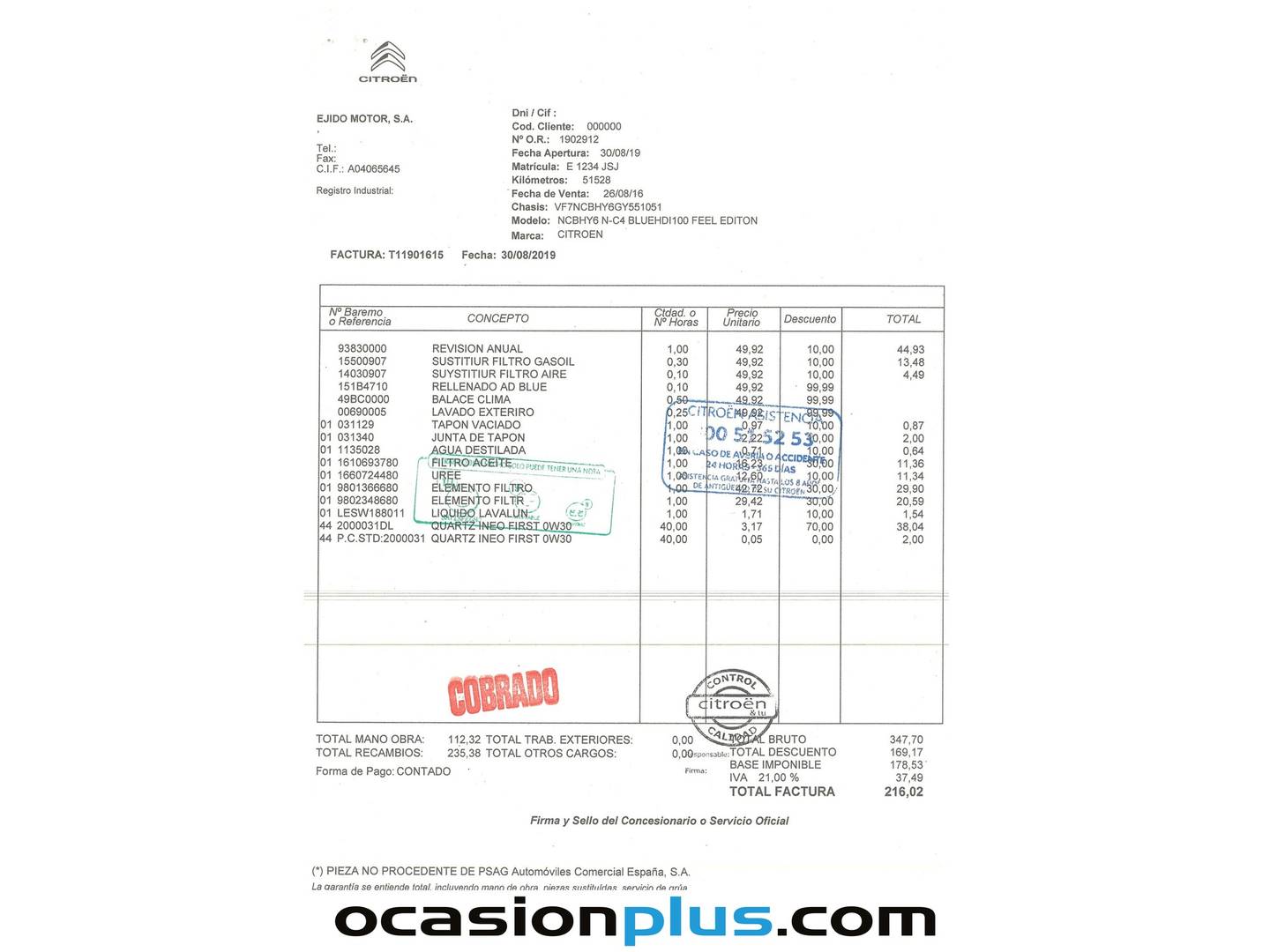 Foto del mantenimiento del Citroën C4 Citroën C4 BlueHDi 100 Live Edition (99 CV)