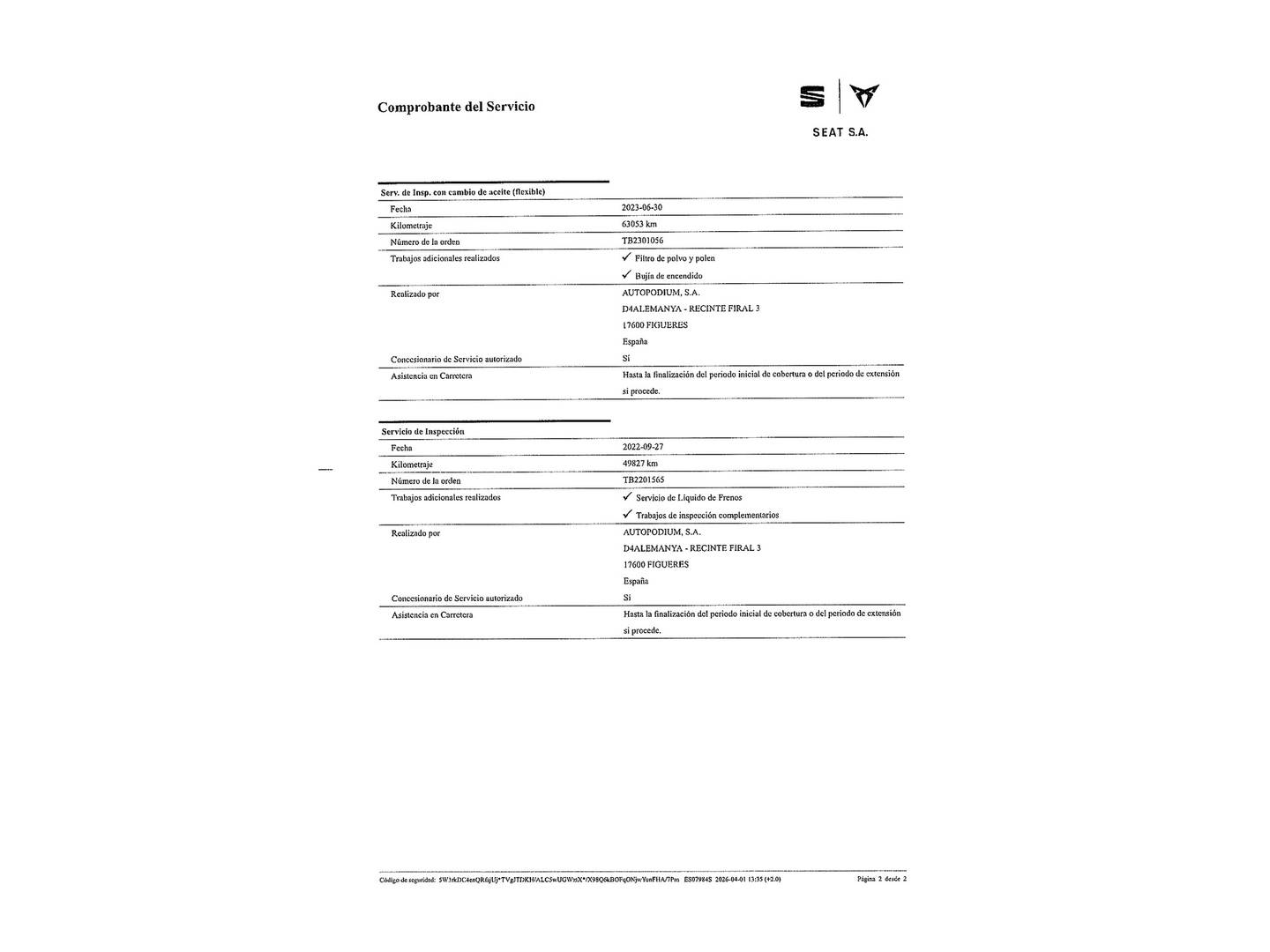 Foto del mantenimiento del Seat Ateca Seat Ateca 1.5 TSI Style DSG (150 CV)
