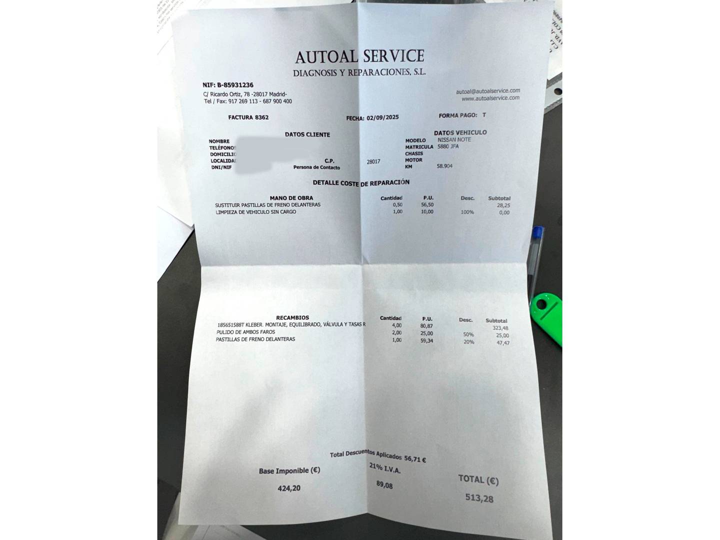 Foto del mantenimiento del Nissan NOTE Nissan Note 1.5 dCi Naru Edition (90 CV)