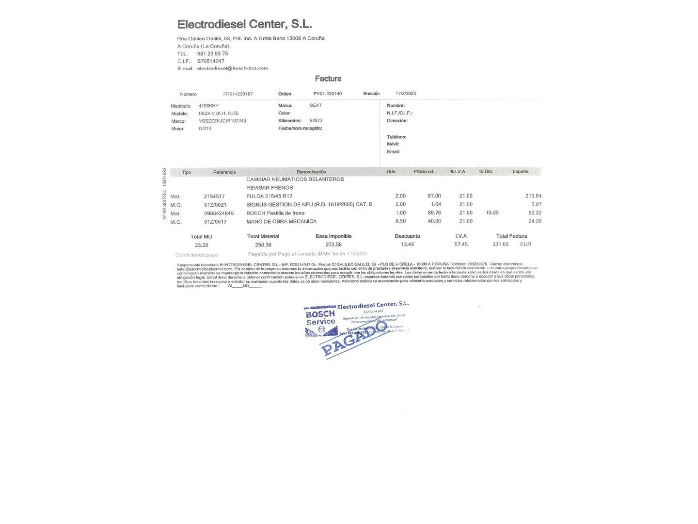 Foto del mantenimiento del Seat Ibiza Seat Ibiza 1.0 EcoTSI S&S FR (115 CV)
