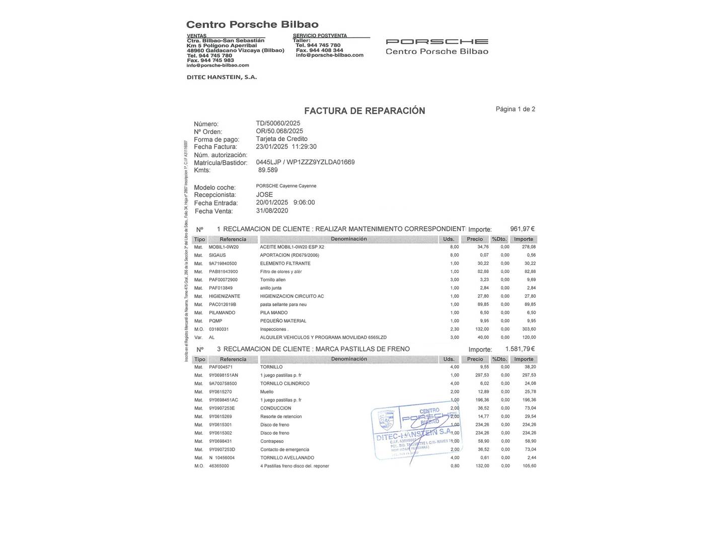Foto del mantenimiento del Porsche Cayenne Porsche Cayenne (340 CV)
