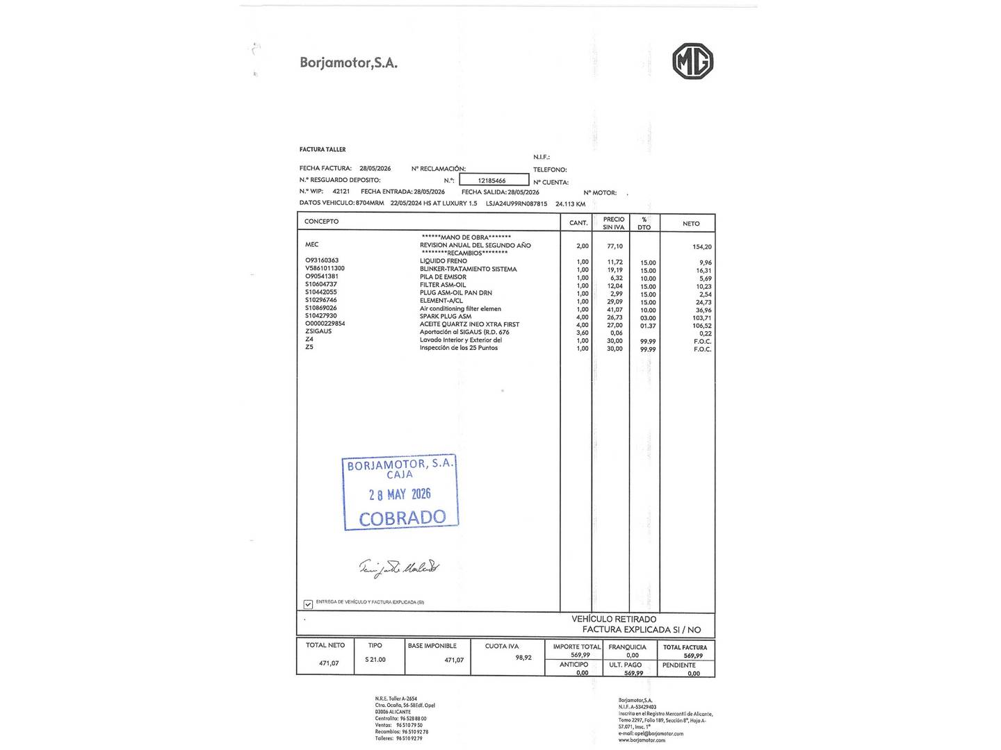 Foto del mantenimiento del MG HS MG HS 1.5 Turbo GDI Luxury DCT (162 CV)