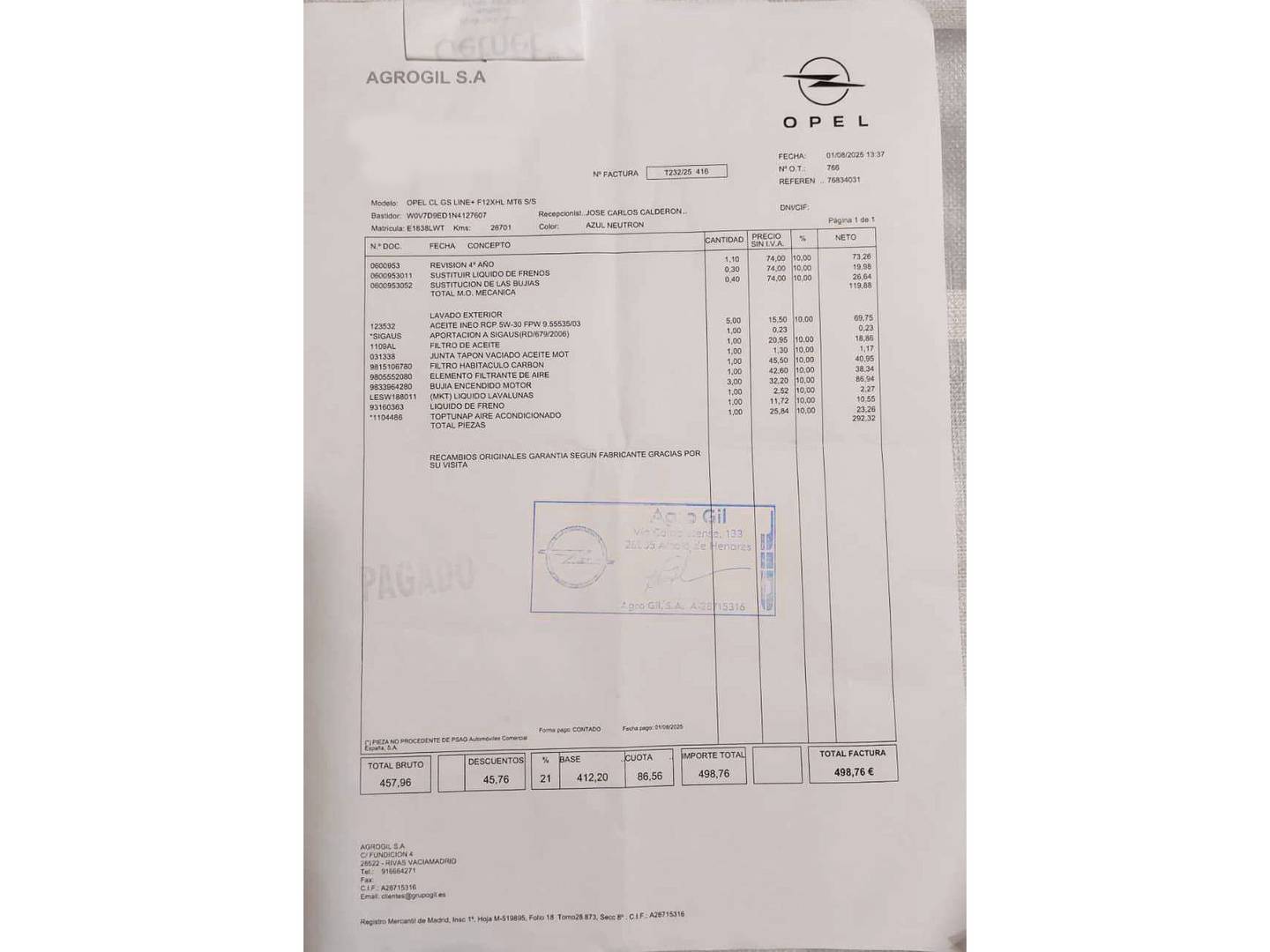 Foto del mantenimiento del Opel Crossland Opel Crossland 1.2 GS Line (110 CV)