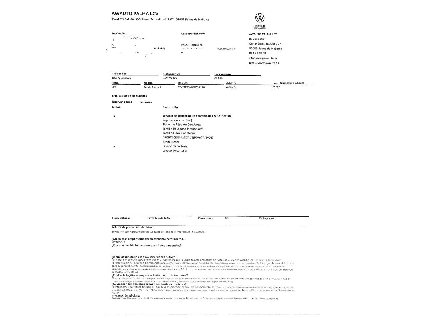 Foto del mantenimiento del Volkswagen Caddy Volkswagen Caddy 2.0 TDI (102 CV)