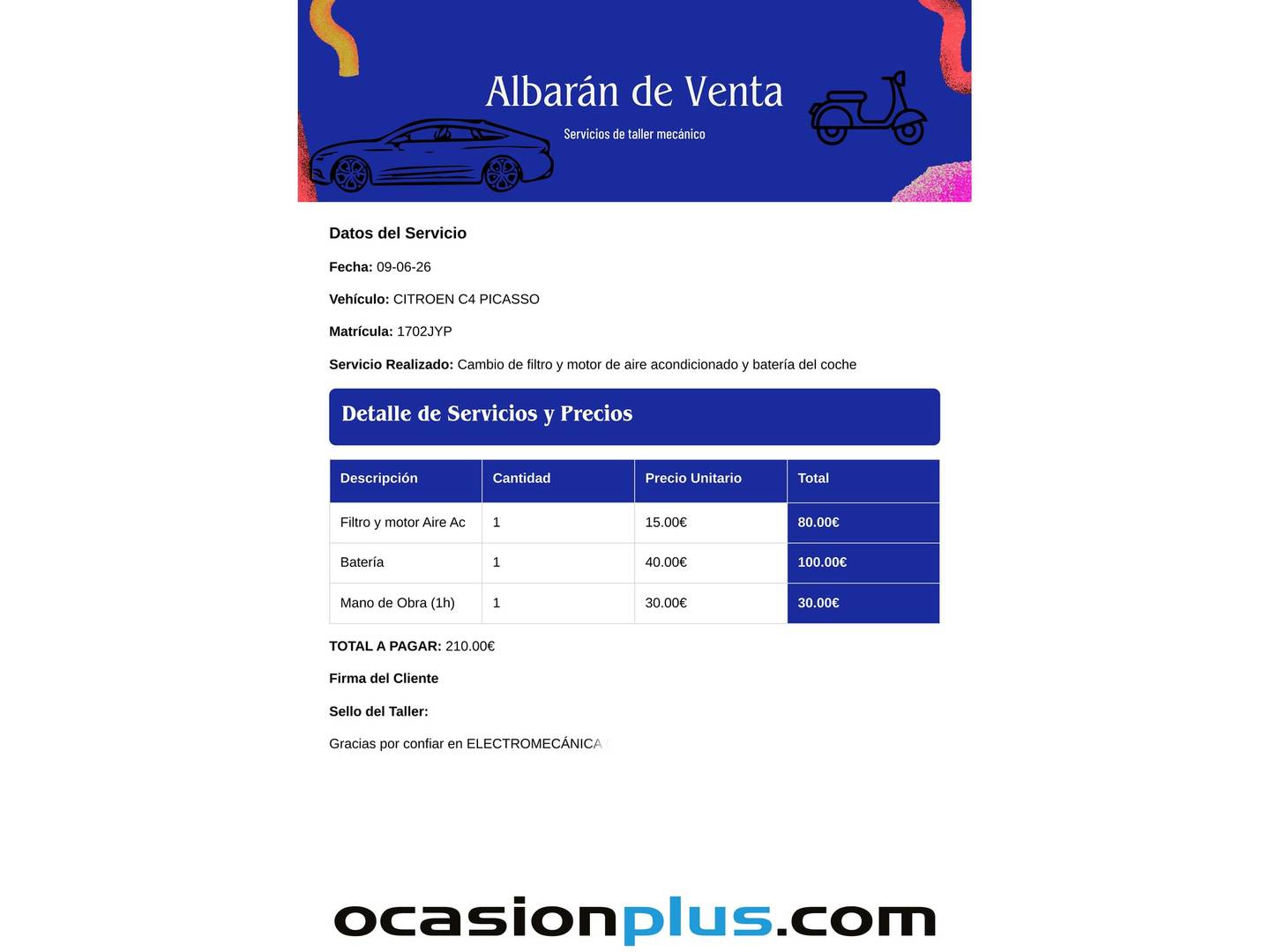 Foto del mantenimiento del Citroën C4 Picasso Citroën C4 Picasso BlueHDi 120 Feel (120 CV)