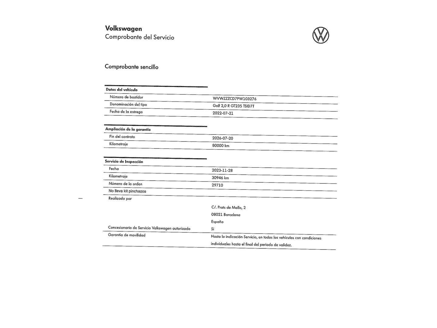 Foto del mantenimiento del Volkswagen Golf Volkswagen Golf R 2.0 TSI 4Motion (320 CV) DSG