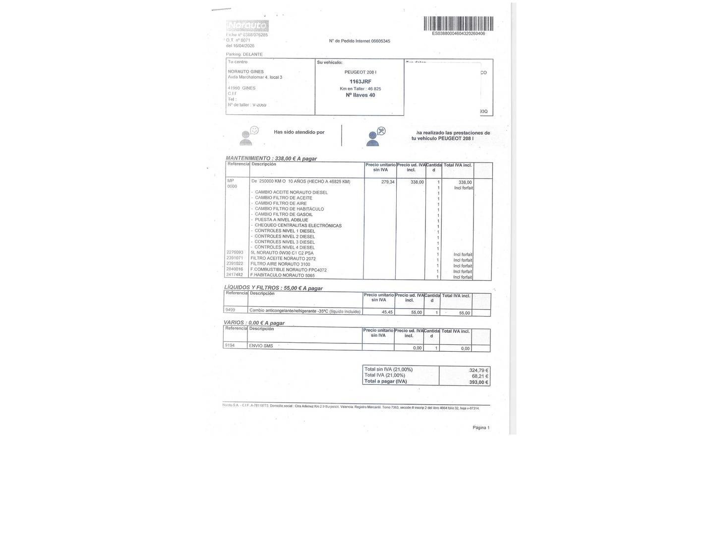 Foto del mantenimiento del Peugeot 208 Peugeot 208 Style BlueHDi (75 CV)