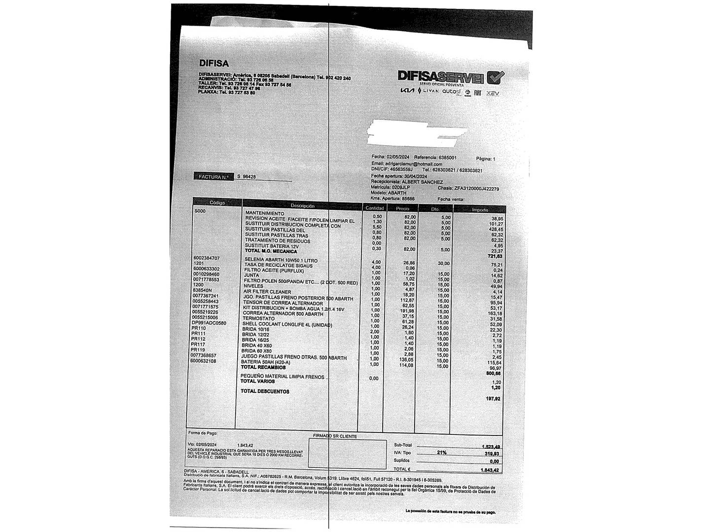 Foto del mantenimiento del Abarth 500 Abarth 500 1.4 16v T-Jet (135 CV)