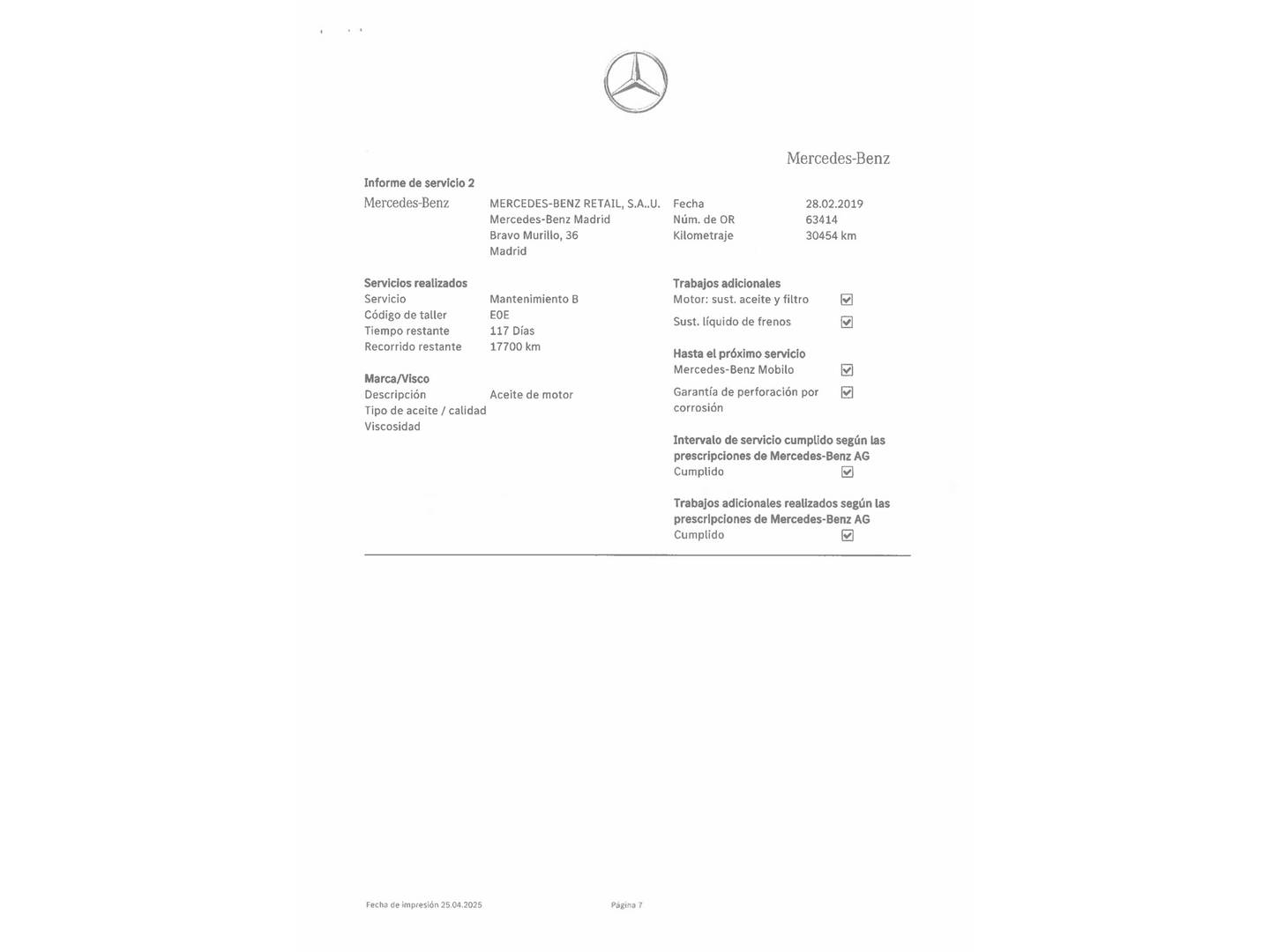 Foto del mantenimiento del Mercedes Clase B Mercedes Clase B 200 d (136 CV)