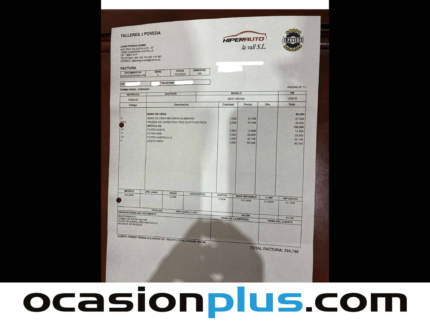 Foto del mantenimiento del Seat Arona SEAT Arona 1.0 TSI Reference (95 CV)