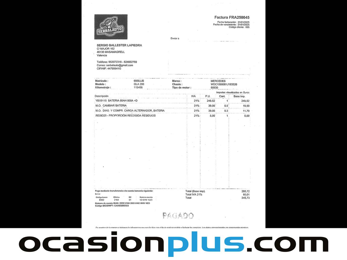 Foto del mantenimiento del Mercedes GLA Mercedes GLA 200 d AMG Line (136 CV)