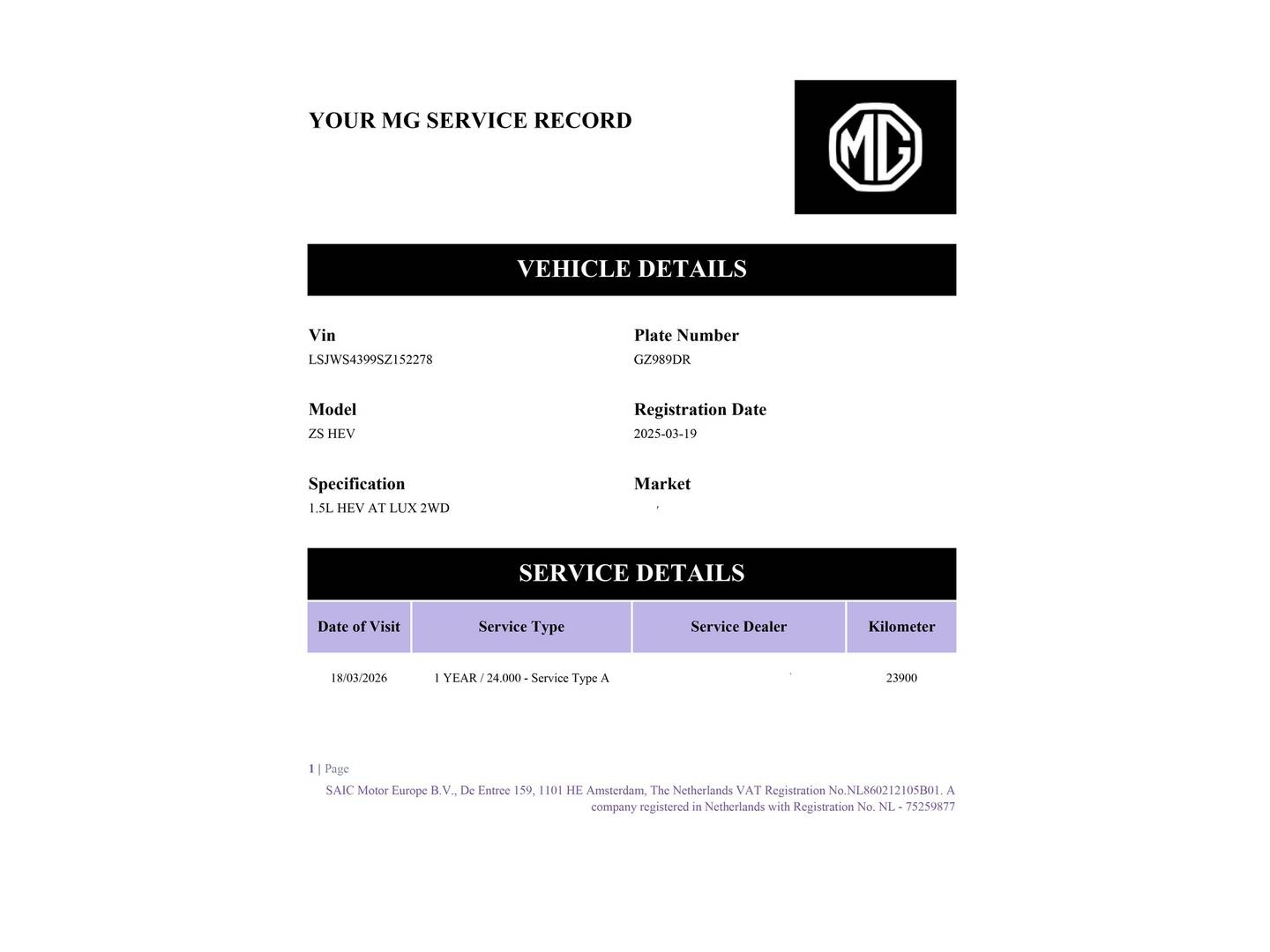 Foto del mantenimiento del MG ZS MG ZS 1.5 Hybrid+ Luxury (197 CV)