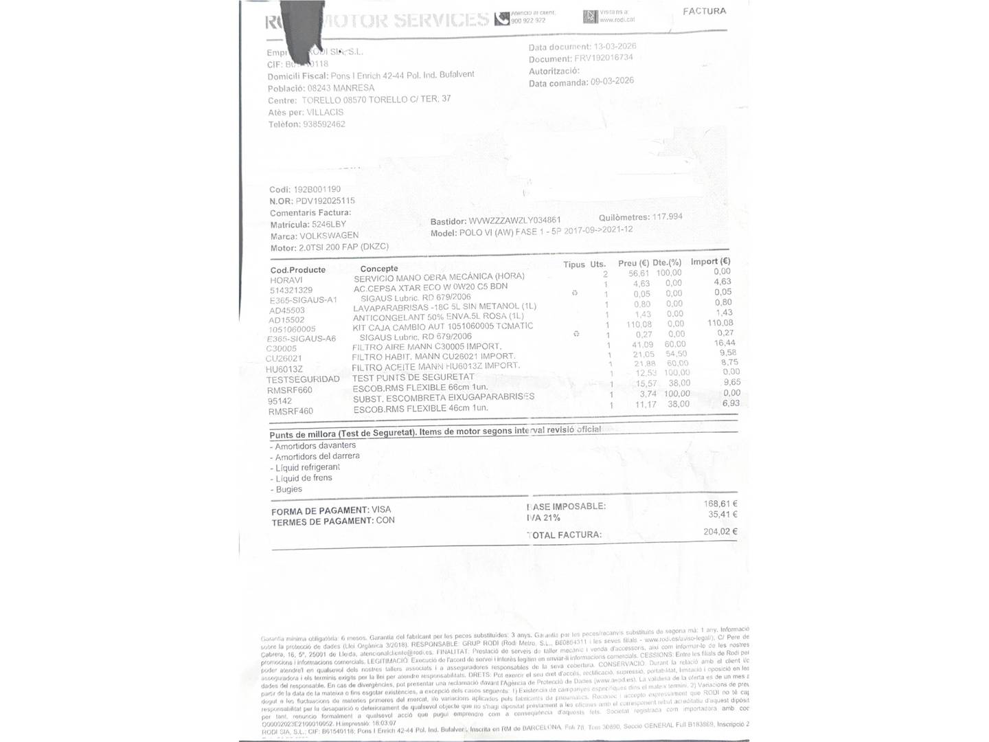 Foto del mantenimiento del Volkswagen Polo Volkswagen Polo GTI 2.0 TSI (200 CV) DSG