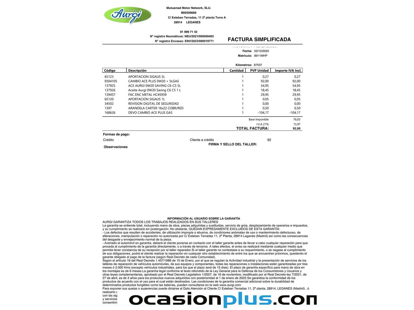 Foto del mantenimiento del Cupra Formentor CUPRA Formentor 2.0 TDI  (150 CV)