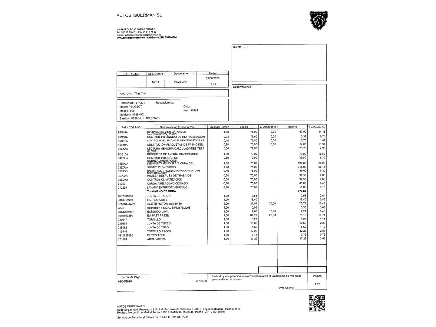 Foto del mantenimiento del Peugeot 508 Peugeot 508 2.0 HDI Allure Auto (163 CV)