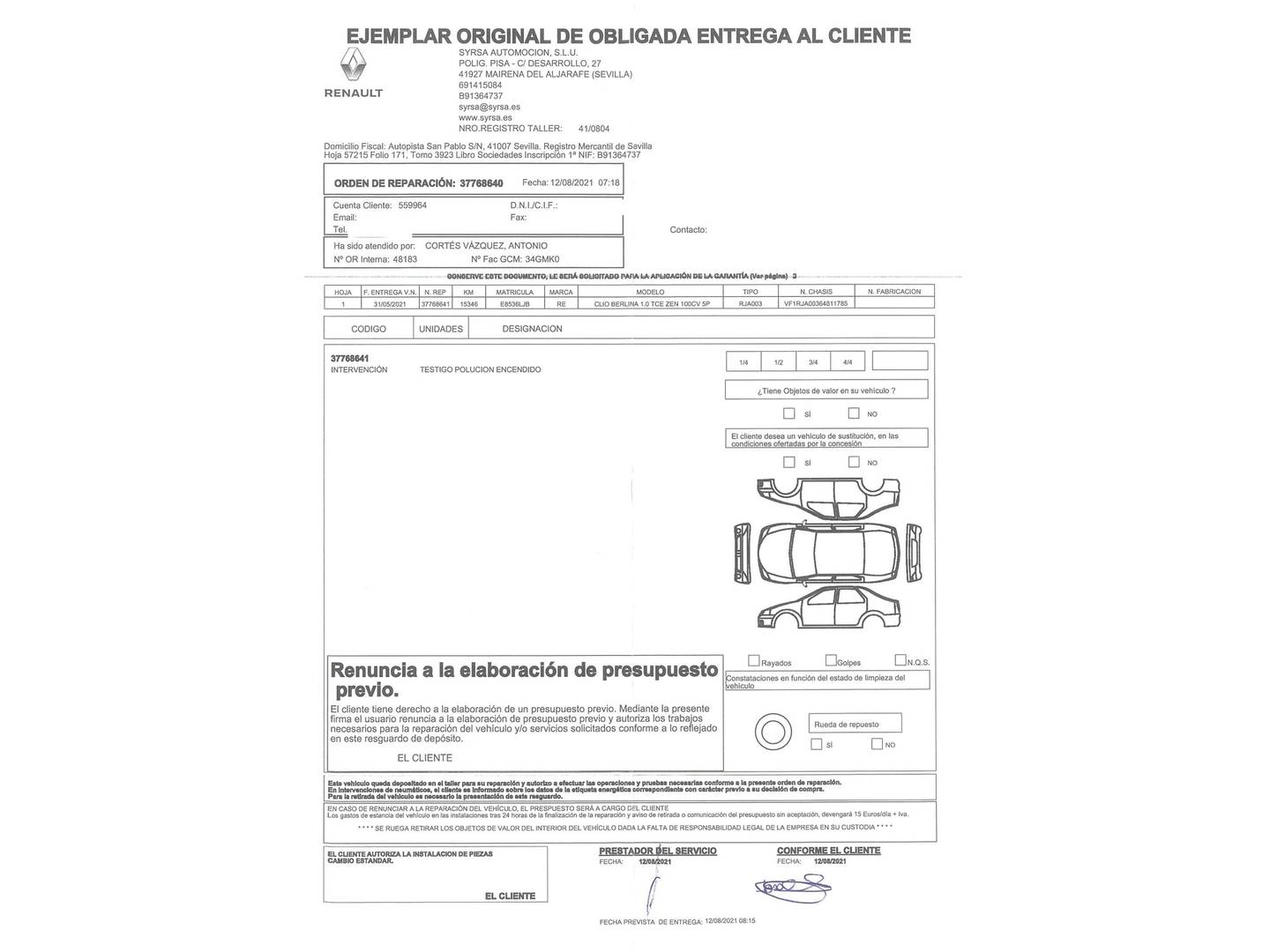 Foto del mantenimiento del Renault Clio Renault Clio Zen TCe (100 CV) GPF