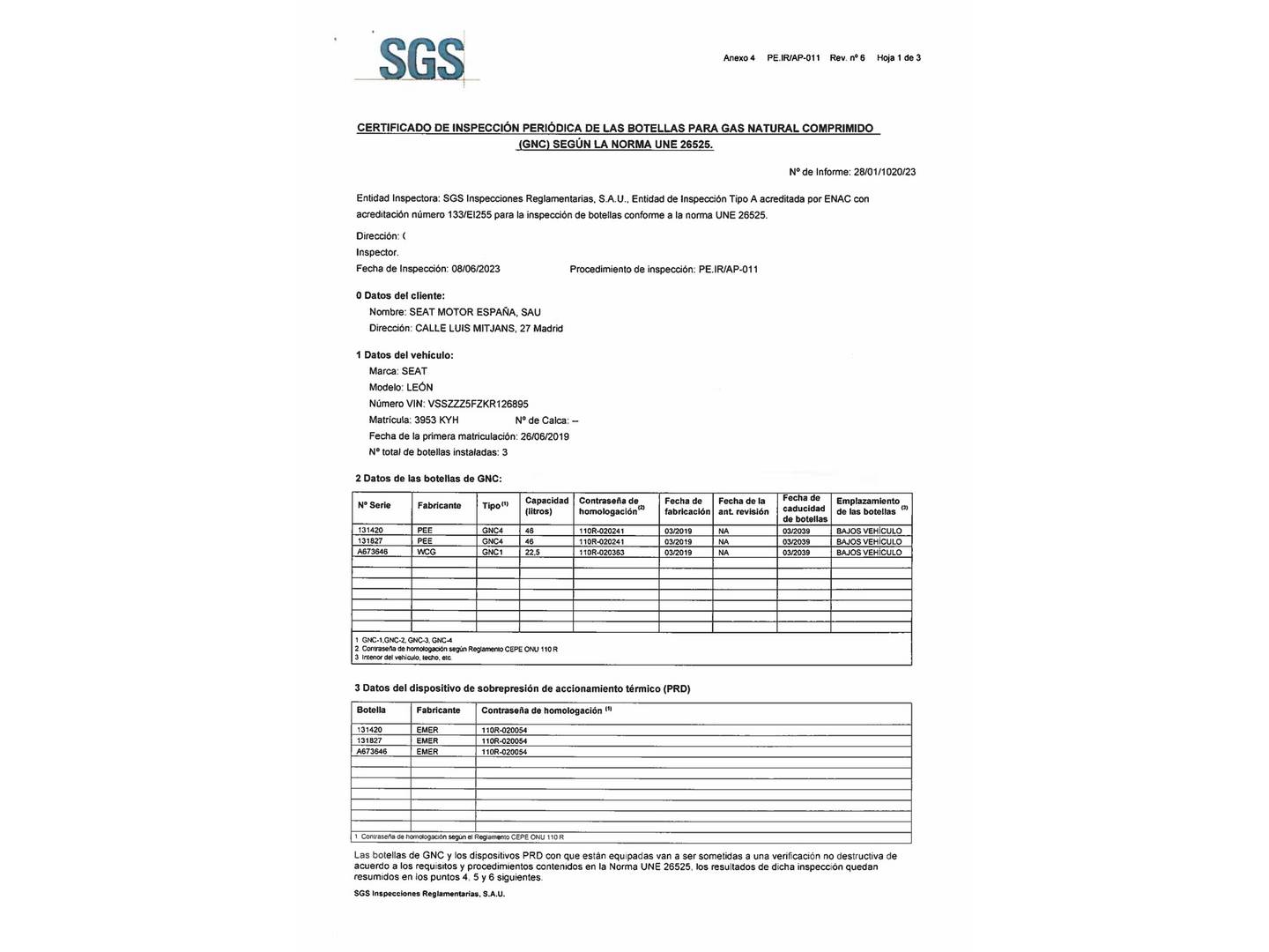 Foto del mantenimiento del Seat León Seat León 1.5 TGI GNC S&S FR DSG (130 CV)