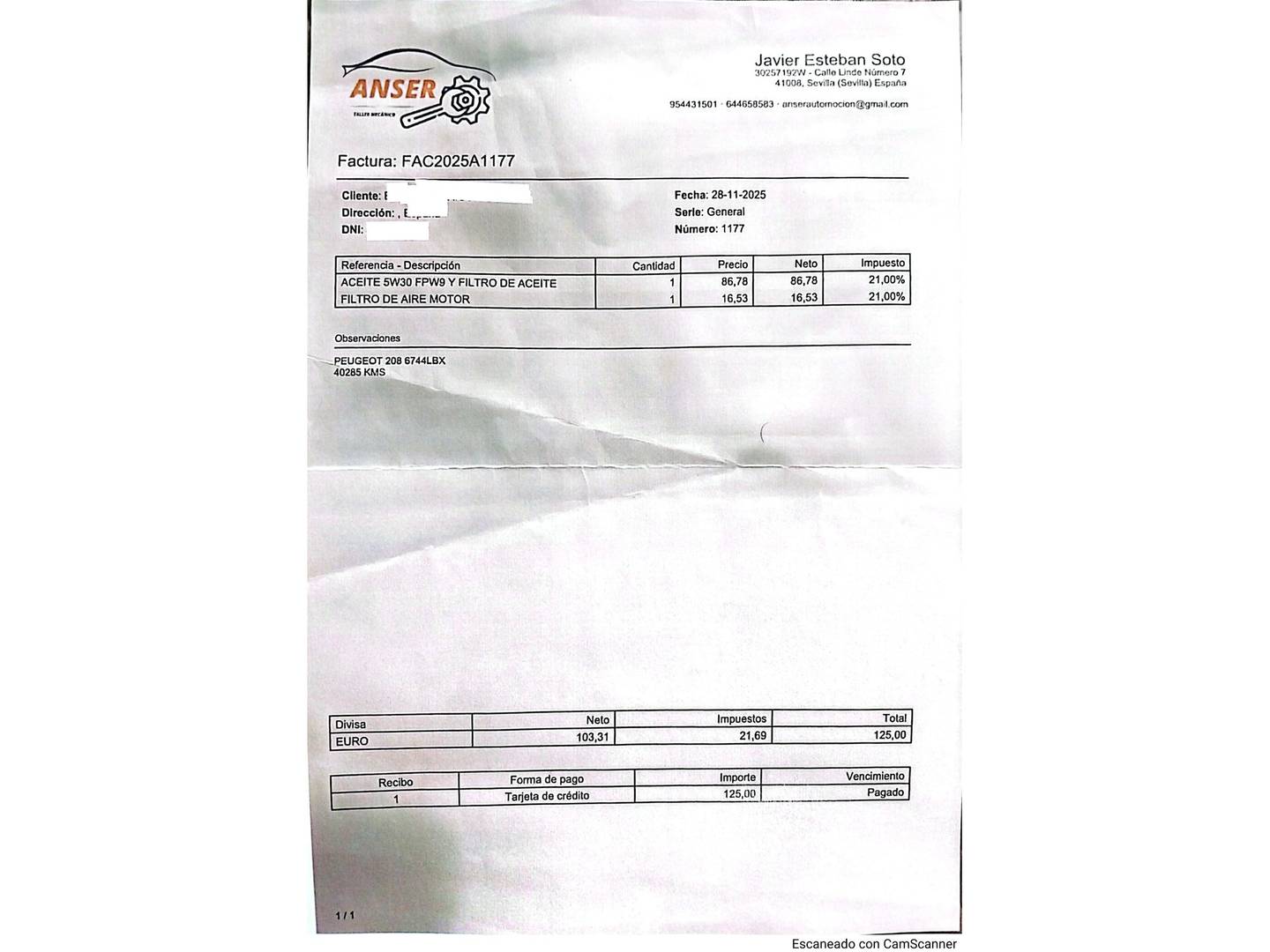 Foto del mantenimiento del Peugeot 208 Peugeot 208 PureTech Signature (82 CV)