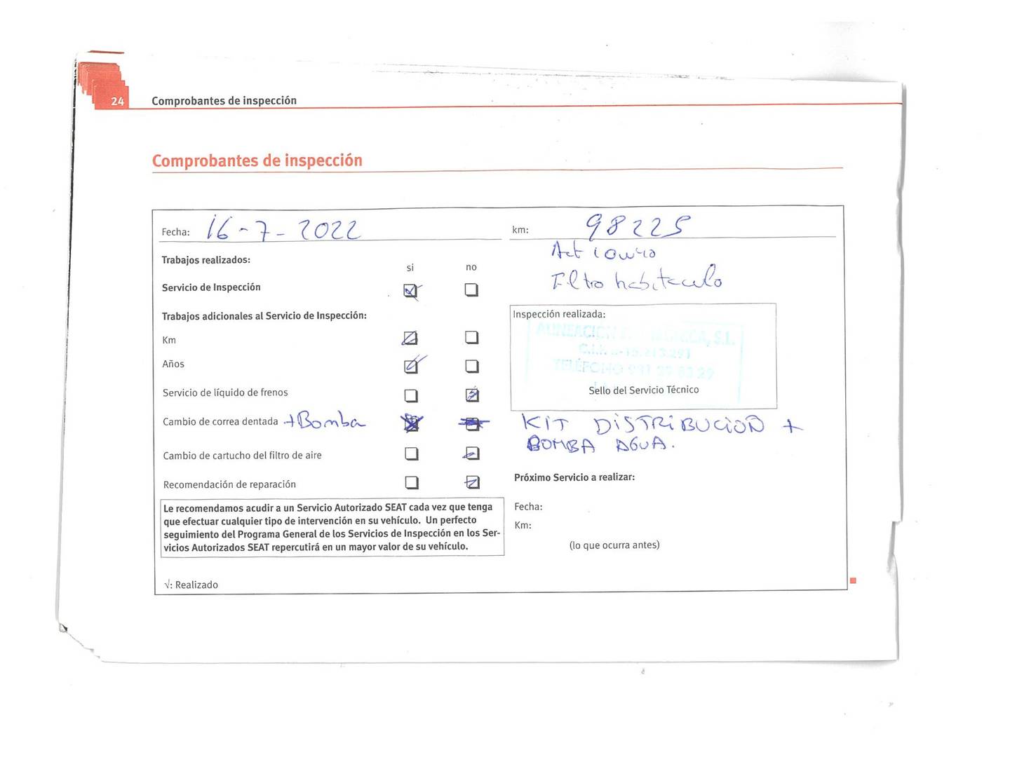 Foto del mantenimiento del Seat Ibiza Seat Ibiza 1.4 16v Reference (85 CV)