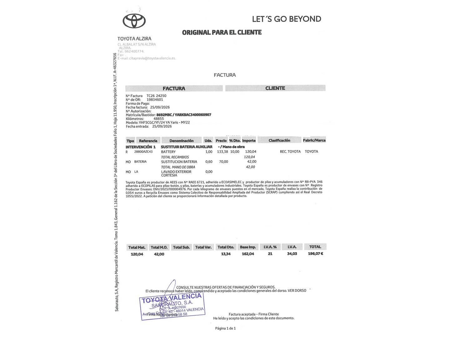 Foto del mantenimiento del Toyota Yaris Toyota Yaris 1.5 120H Style Plus (116 CV)