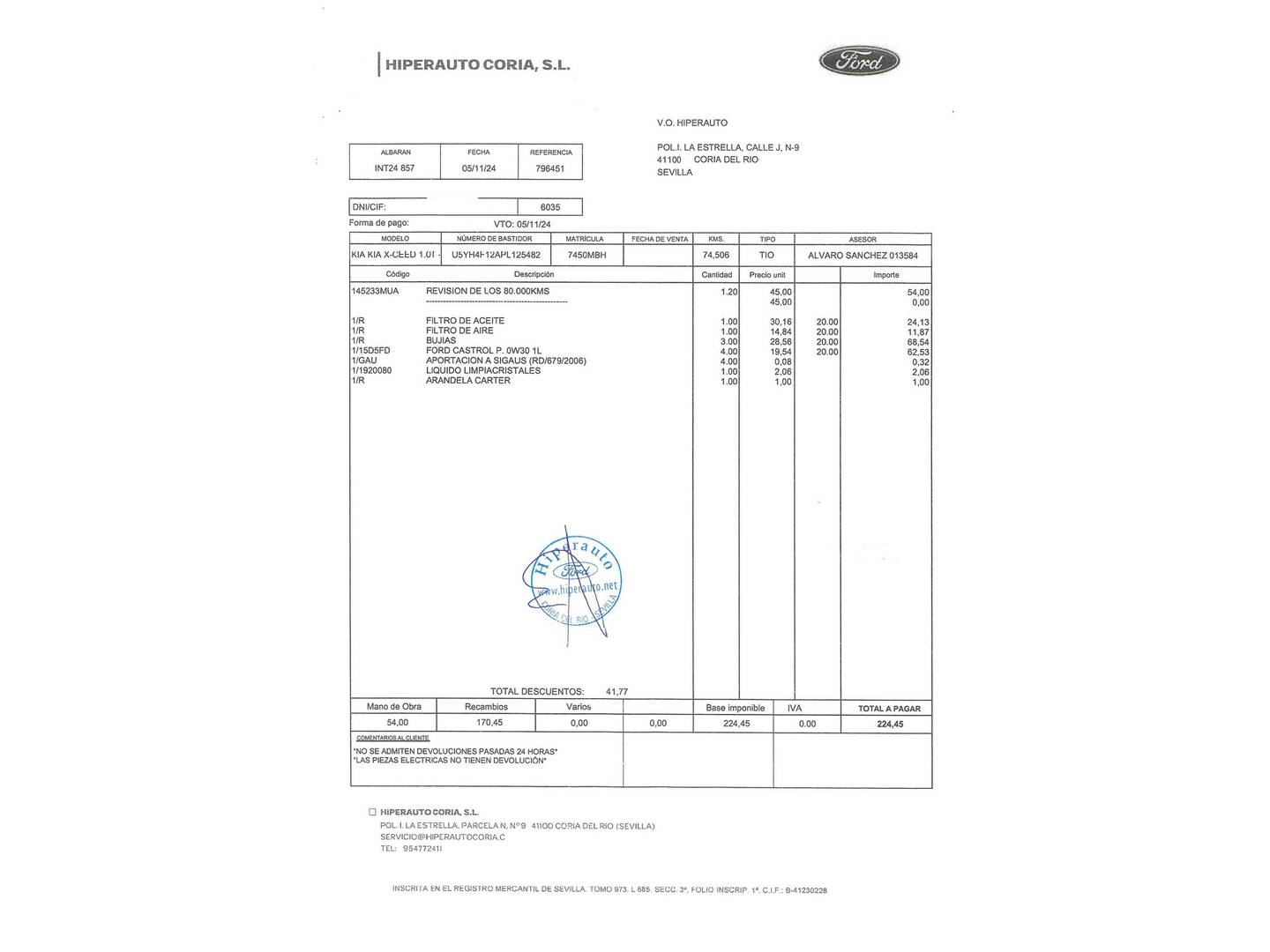 Foto del mantenimiento del KIA XCeed KIA XCeed 1.0 T-GDi Drive (120 CV)
