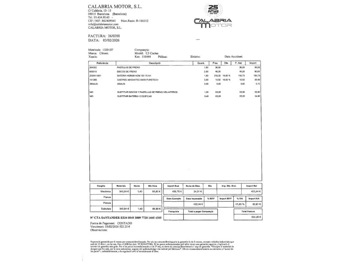 Foto del mantenimiento del Citroën C4 Cactus Citroën C4 Cactus PureTech 110 S&S Feel (110 CV)