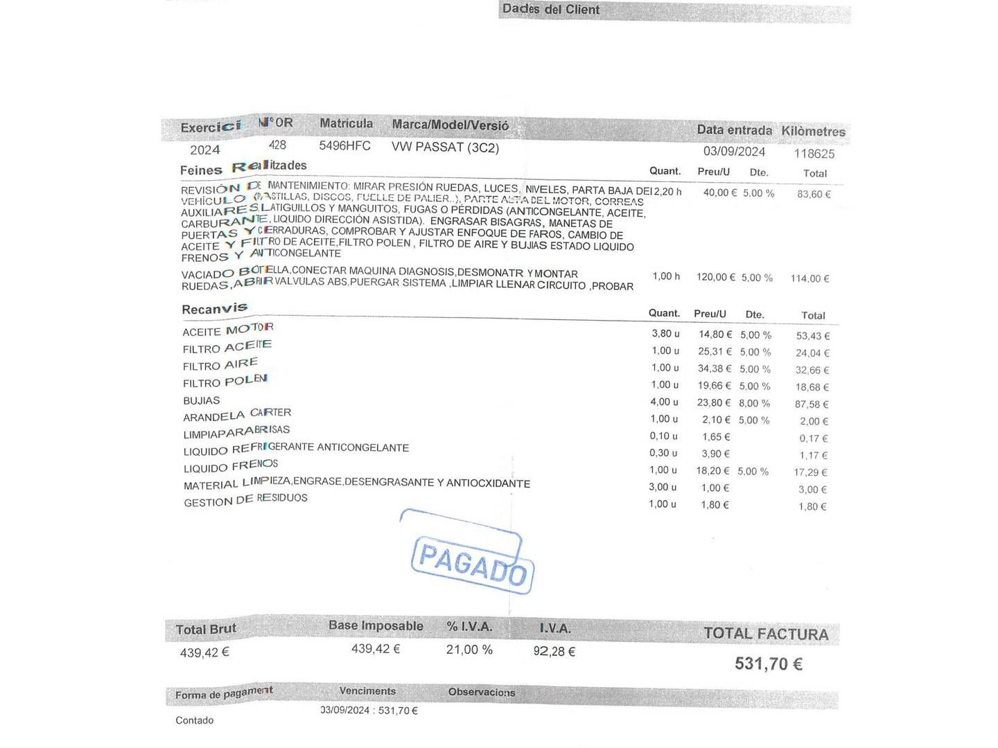 Foto del mantenimiento del Volkswagen Passat Volkswagen Passat 1.4 TSI Edition (122 CV)
