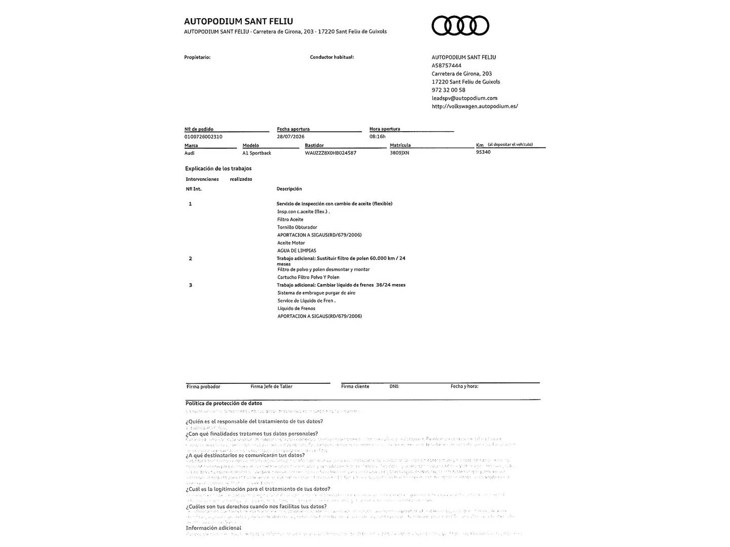Foto del mantenimiento del Audi A1 Audi A1 Sportback design 1.4 TDI (90 CV)