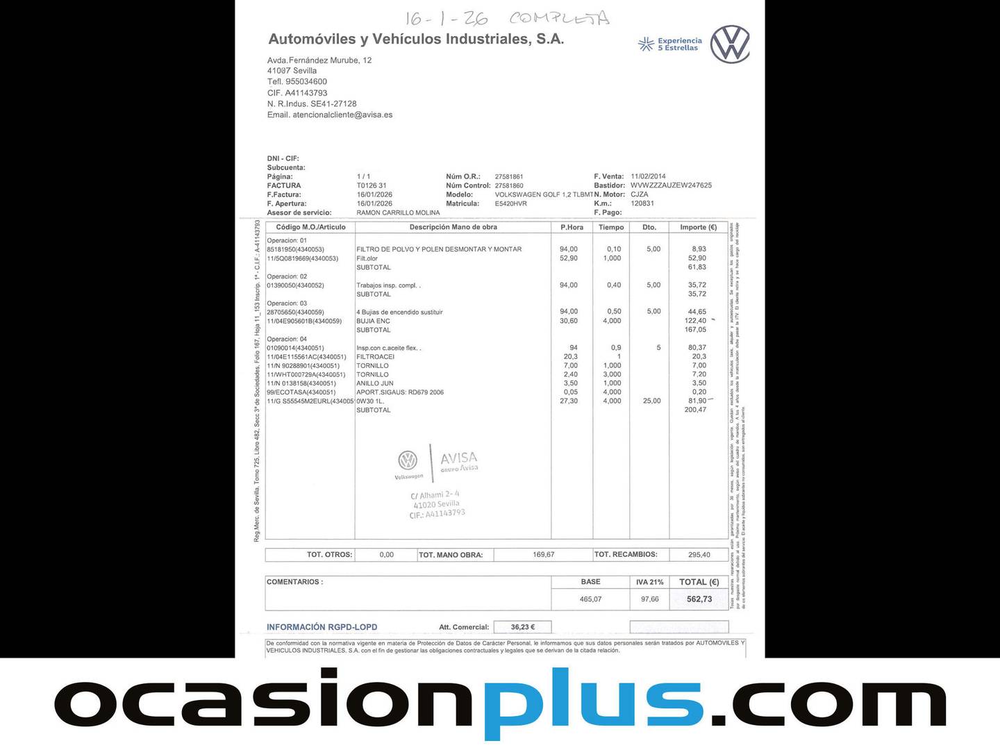 Foto del mantenimiento del Volkswagen Golf Volkswagen Golf Edition 1.2 TSI BMT (105 CV)