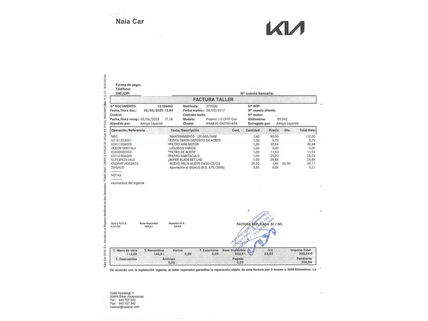 Foto del mantenimiento del KIA Picanto KIA Picanto 1.2 CVVT GT Line (84 CV)