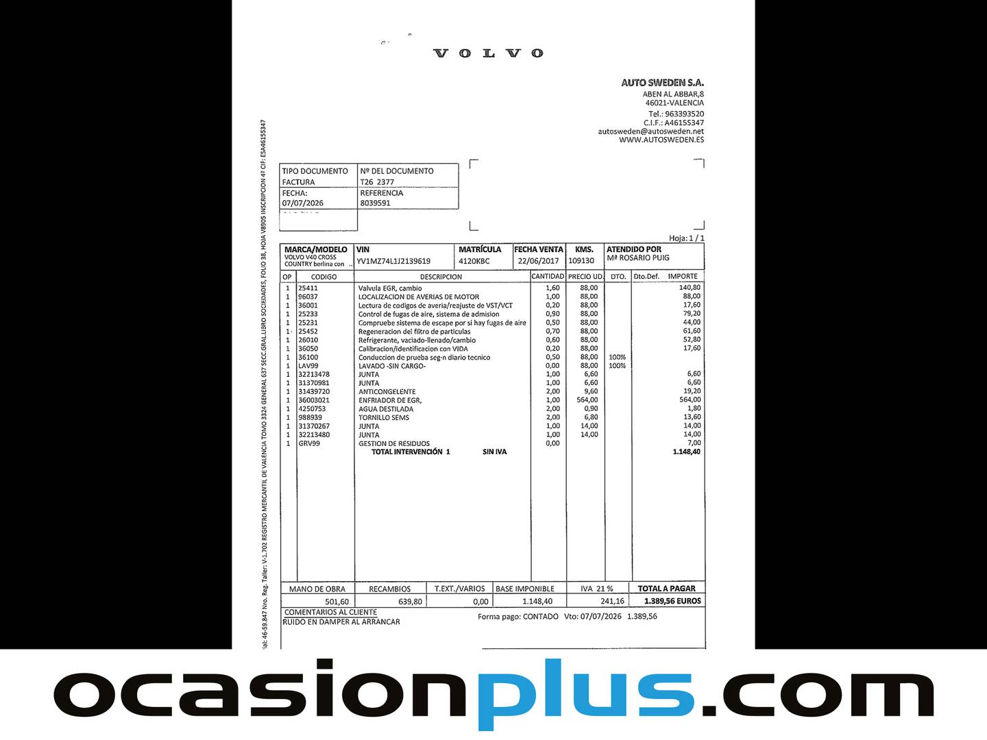 Foto del mantenimiento del Volvo V40 Cross Country Volvo V40 Cross Country D2 Momentum (120 CV)