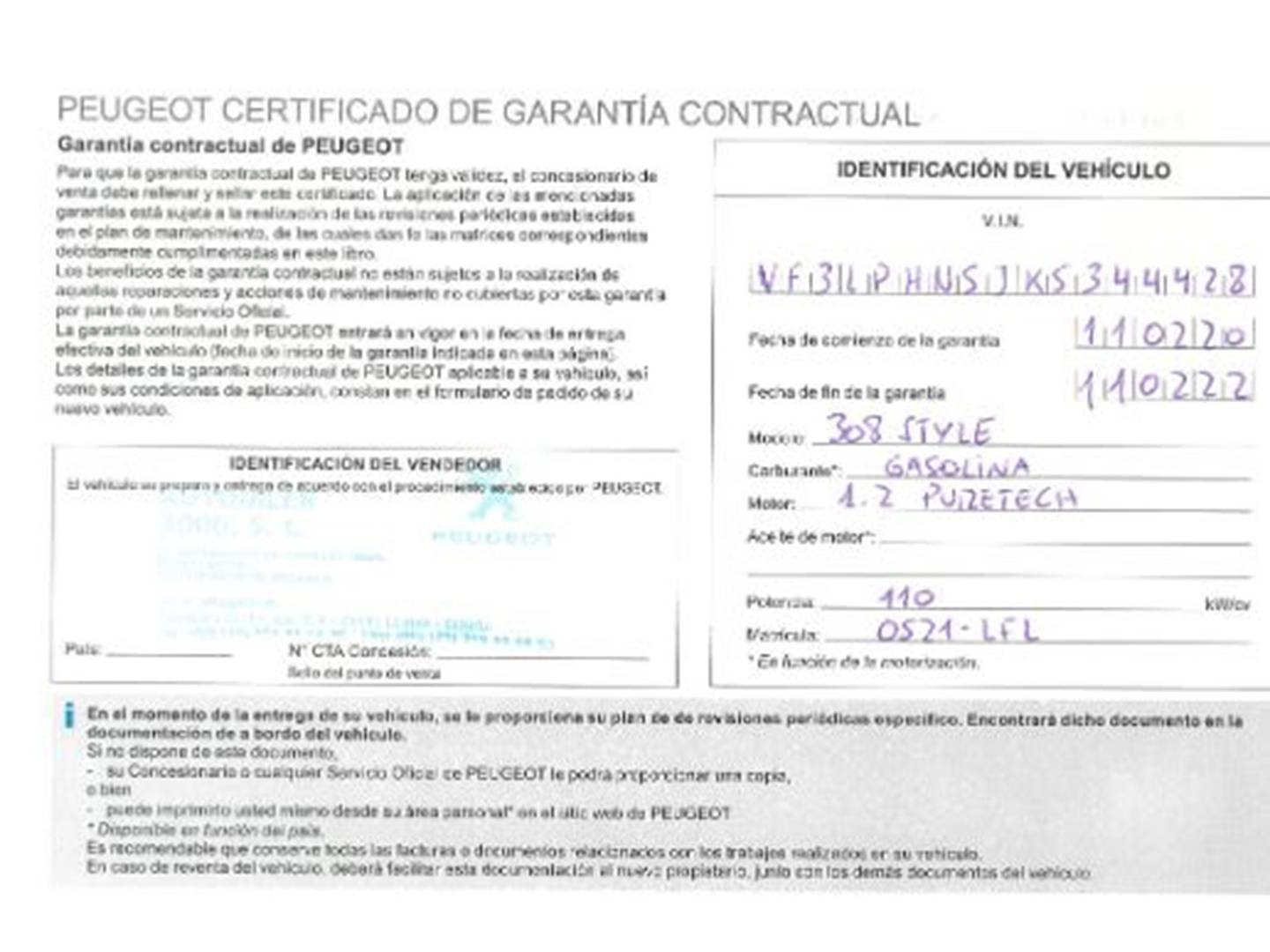 Foto del mantenimiento del Peugeot 308 Peugeot 308 PureTech 130 S&S Style (130 CV)