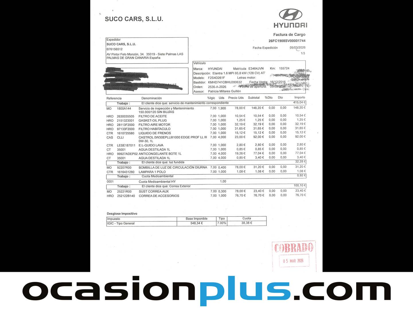 Foto del mantenimiento del Hyundai Elantra Hyundai Elantra 1.6 MPI Klass auto  (128 Cv)