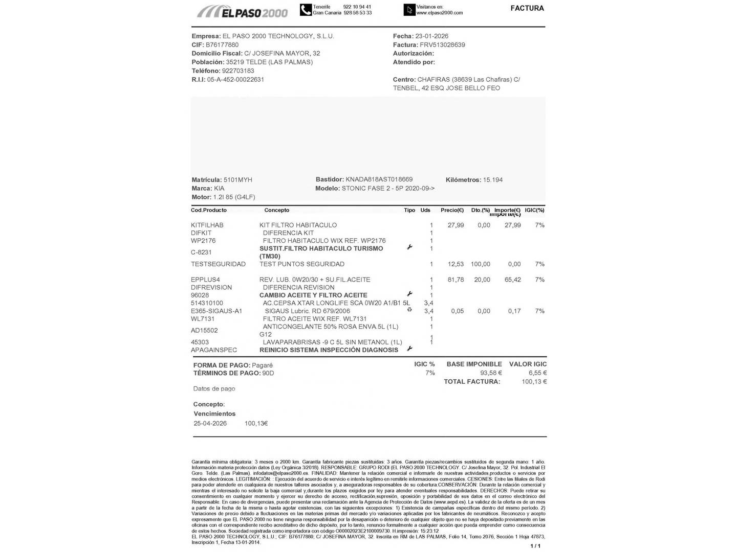 Foto del mantenimiento del KIA Stonic KIA Stonic 1.2 DPi Drive (79 CV)