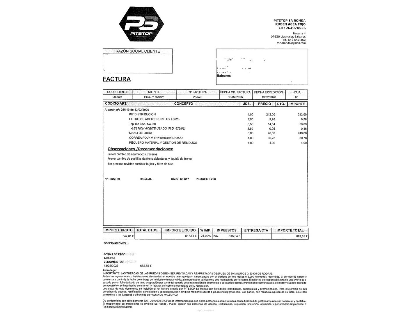 Foto del mantenimiento del Peugeot 208 Peugeot 208 1.2 PureTech Active (82 CV)
