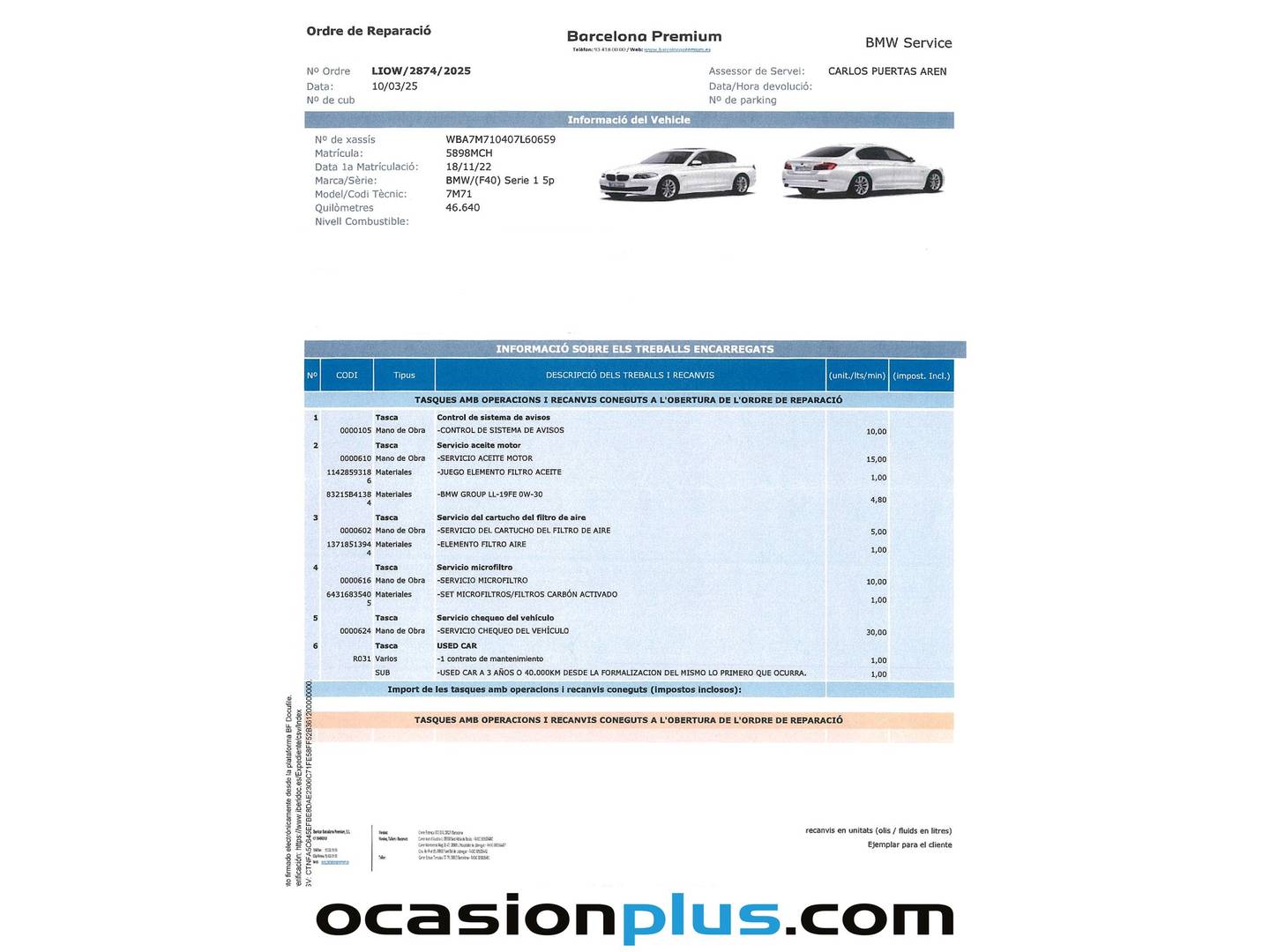 Foto del mantenimiento del BMW Serie 1 BMW Serie 1 116d (116 CV) Pack M