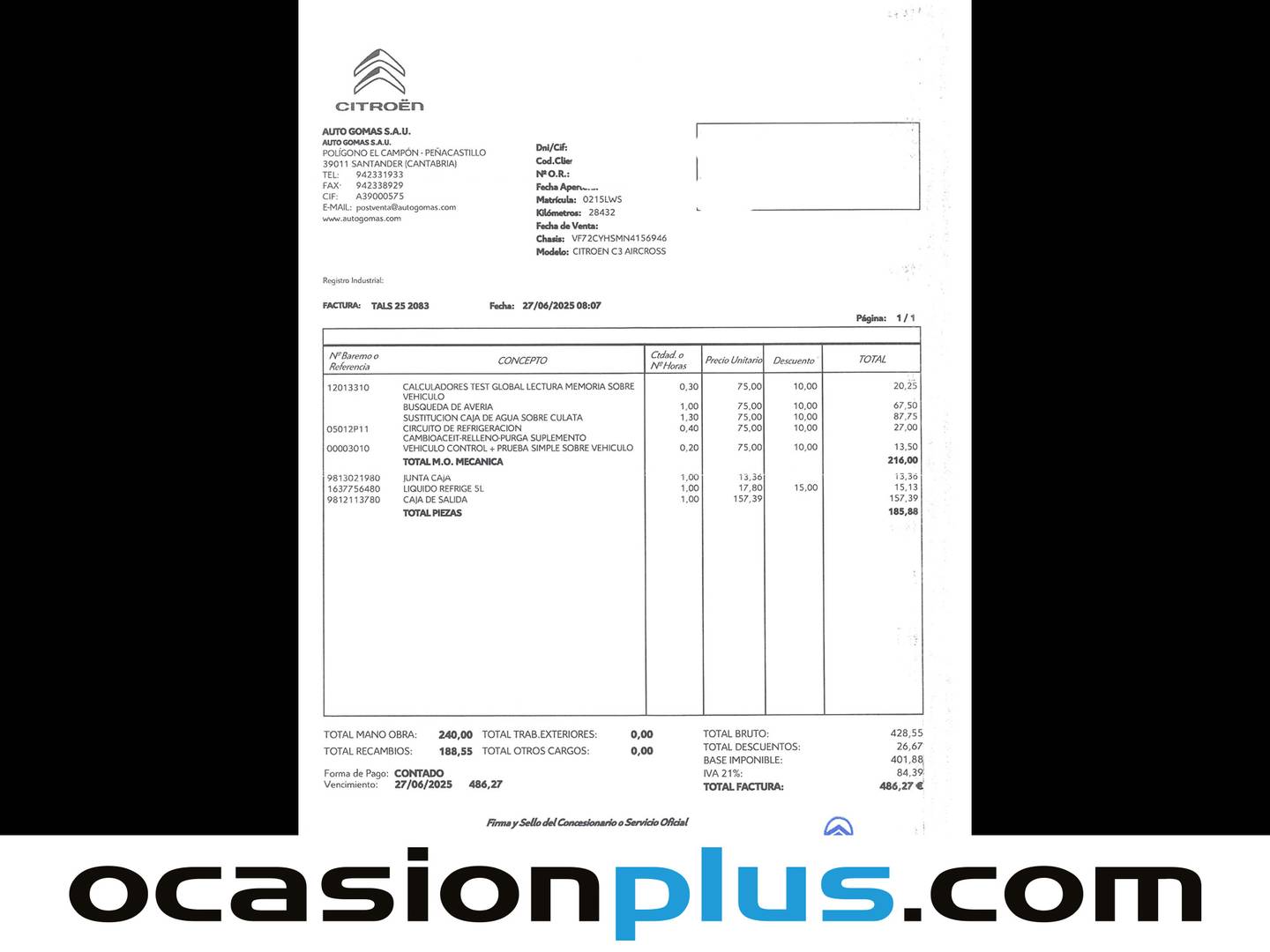 Foto del mantenimiento del Citroën C3 Aircross Citroen C3 Aircross BlueHDi 110 S&S C-Series (110 CV)