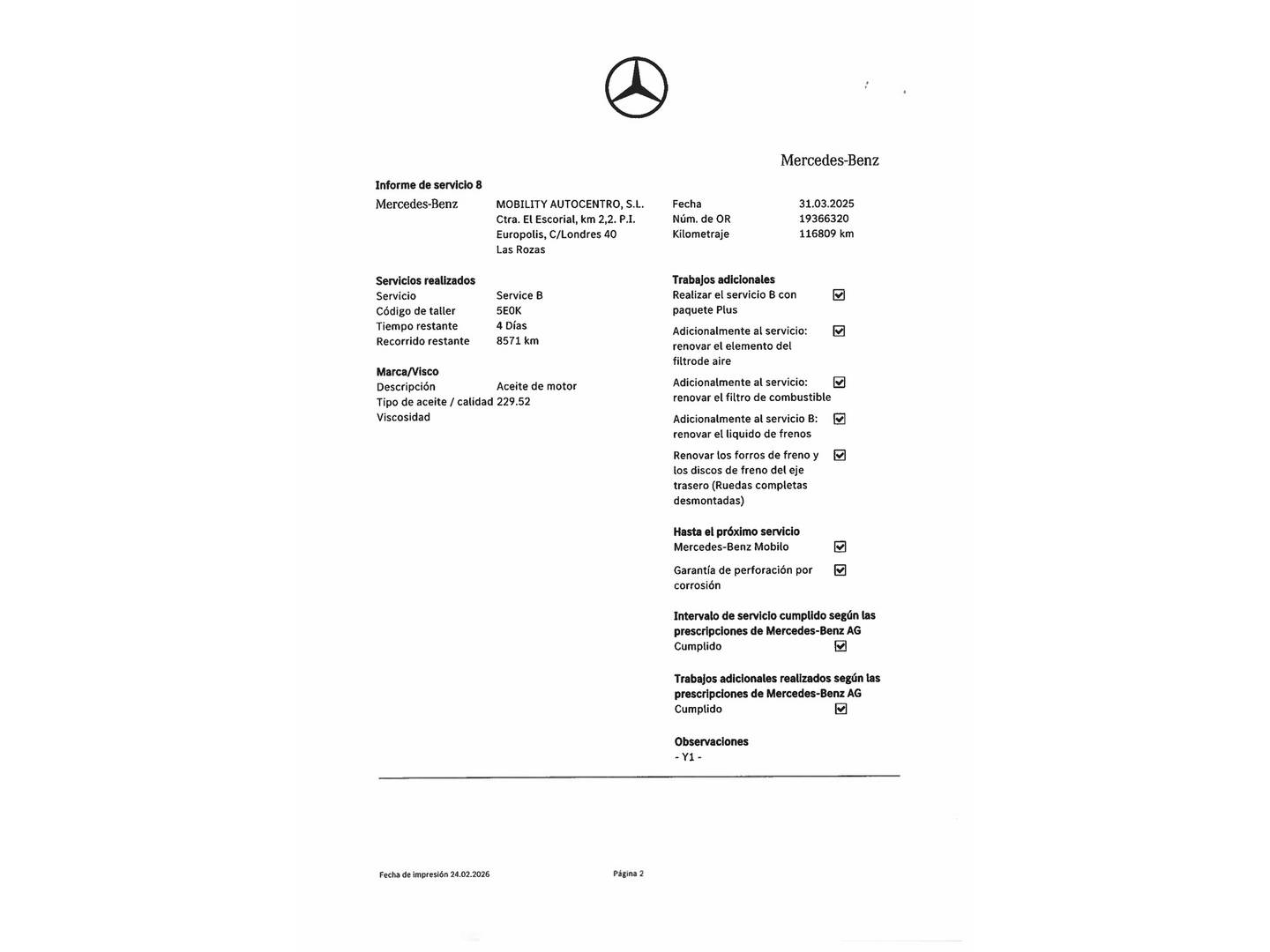 Foto del mantenimiento del Mercedes GLA Mercedes GLA 220 d AMG Line (177 CV)