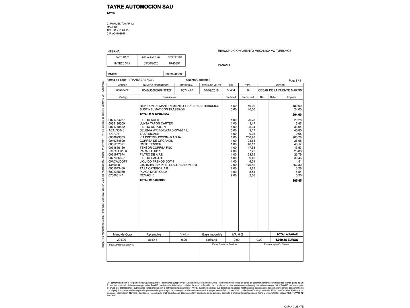 Foto del mantenimiento del Jeep Renegade Jeep Renegade 1.6 Multijet Limited 4x2  (120 CV)