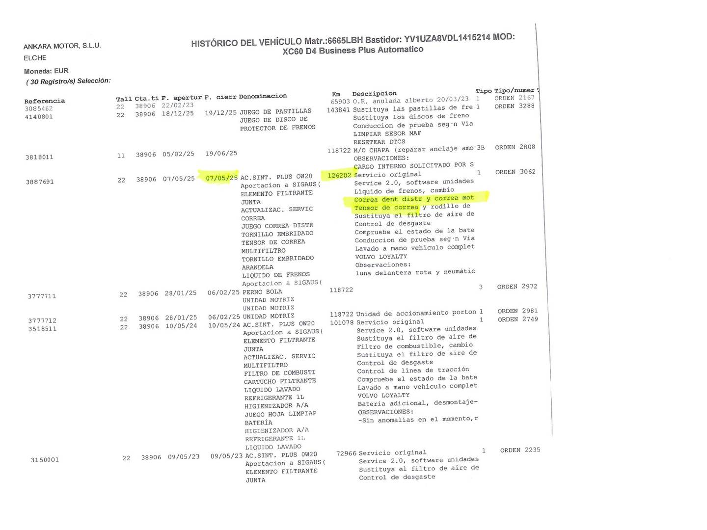 Foto del mantenimiento del Volvo XC60 Volvo XC60 D4 Business Plus Auto (190 CV)