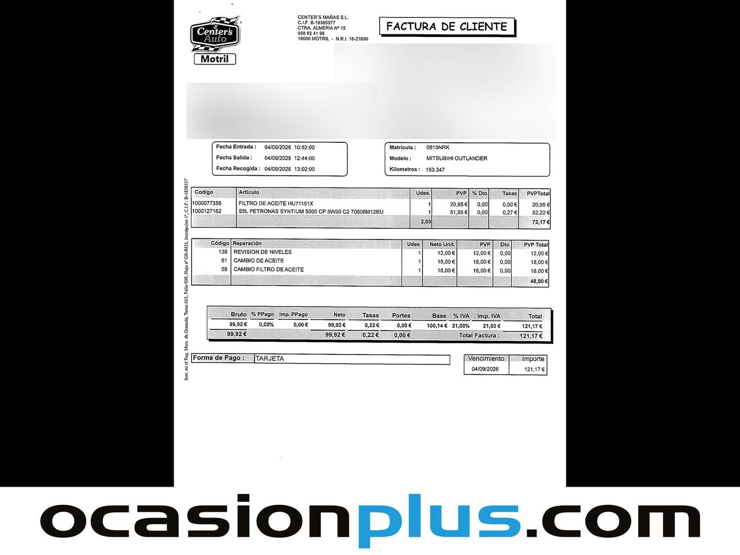 Foto del mantenimiento del Mitsubishi Outlander Mitsubishi Outlander 220 DI-D SST Kaiteki (156 CV) 7 Plazas