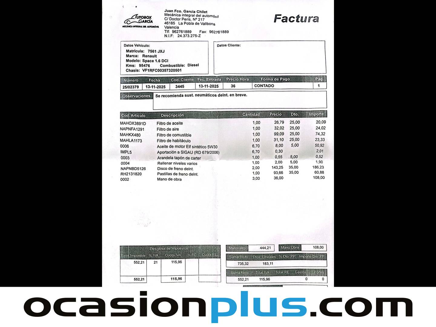 Foto del mantenimiento del Renault Espace Renault Espace Initiale Paris Energy dCi (160 CV) TT EDC 7 PLAZAS