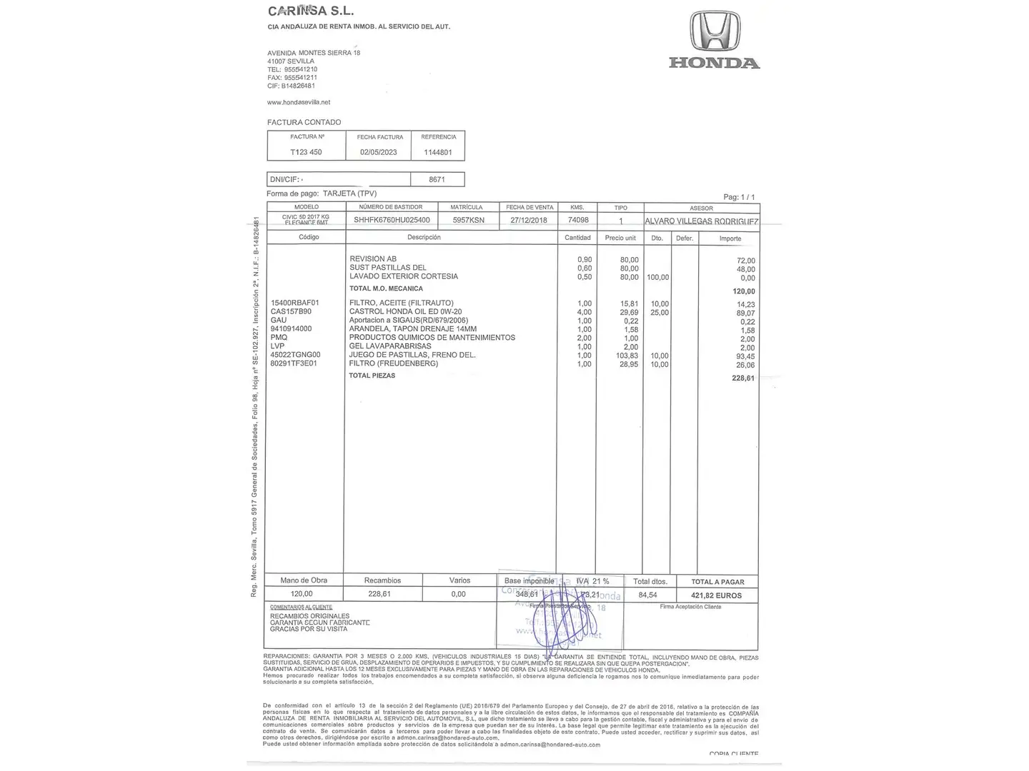 Foto Honda Civic Honda Civic 1.0 I-VTEC TURBO Elegance (129 CV)