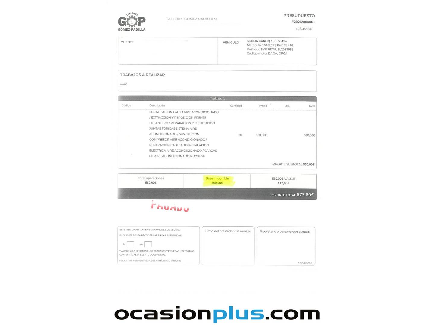 Foto del mantenimiento del Skoda Karoq Skoda Karoq 1.5 TSI ACT Ambition (150 CV)